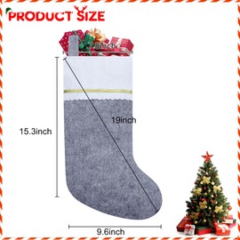 Subyan 12 Pack Felt Christmas Stockings, 19 Inches Black and White Christmas Stocking Hanging Ornaments with Gold Trim for Family Christmas Holiday Decorations DIY Craft Large Xmas Stocking