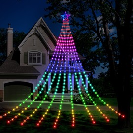 Christmas Decorations Star String Lights, 320 LEDs Outdoor Waterfall Tree Lights with 13" Topper Star, Plug in Waterproof Hanging Fairy Lights for Xmas New Year Holiday Party Yard Decor