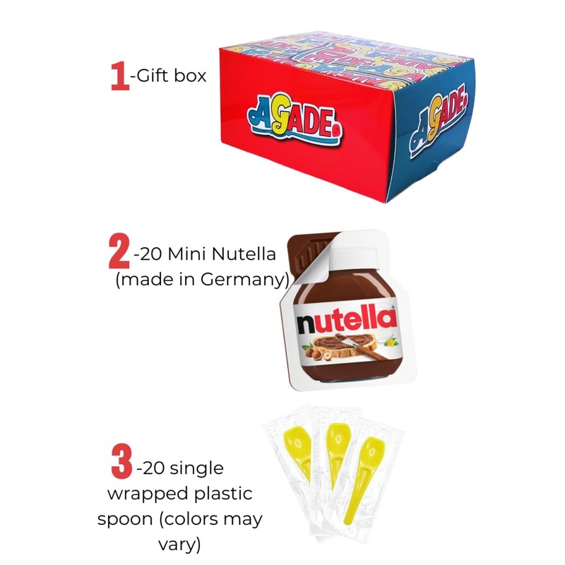 AGADE MiniNutella Snack Pack Box,Chocolate Spread–20x15g Single-Serve with Individually Wrapped