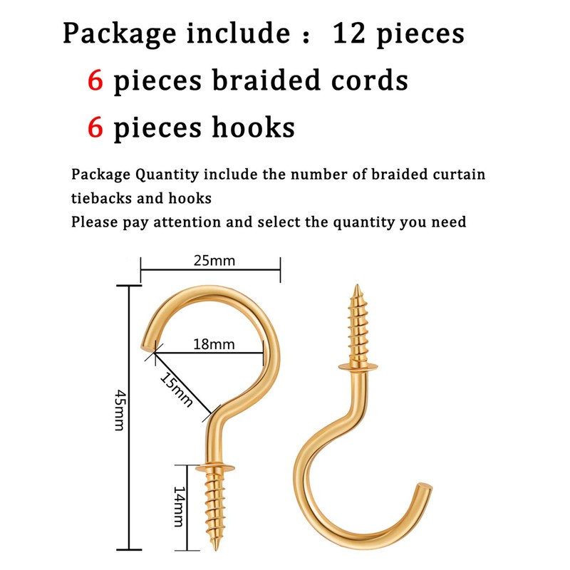 Blulu 6 Pieces Braided Curtain Tiebacks Rope Belt Curtain Ties