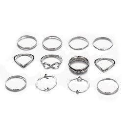 Prosy Boho Crystal Crescent Moon Wave Knuckle Rings Set Silver Lucky 8 Finger Joint Stackable Ring for Women and Girls (Silver 1)