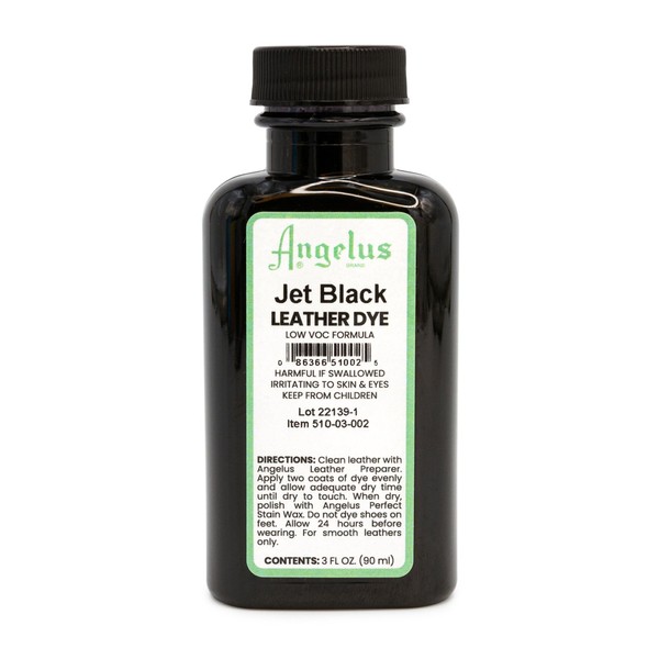 Angelus Leather Dye - Flexible Leather Dye for Shoes, Boots, Bags, Crafts, Furniture, & More 3oz (Jet Black)