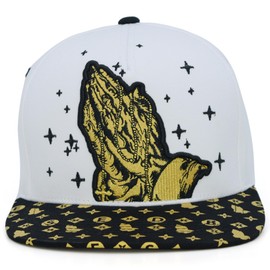 Blessed Praying Hands New Leader TL Embroidery Adult Snapback Cotton Hat Cap (US, Alpha, Large, White/Black)