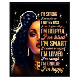 Empowered Black women African American Wall Art - Inspirational Motivational Positive Quotes - I Am Positive Affirmations Home Decor for Afro Teen Girls Bedroom, Girls Room - Encouragement Gifts