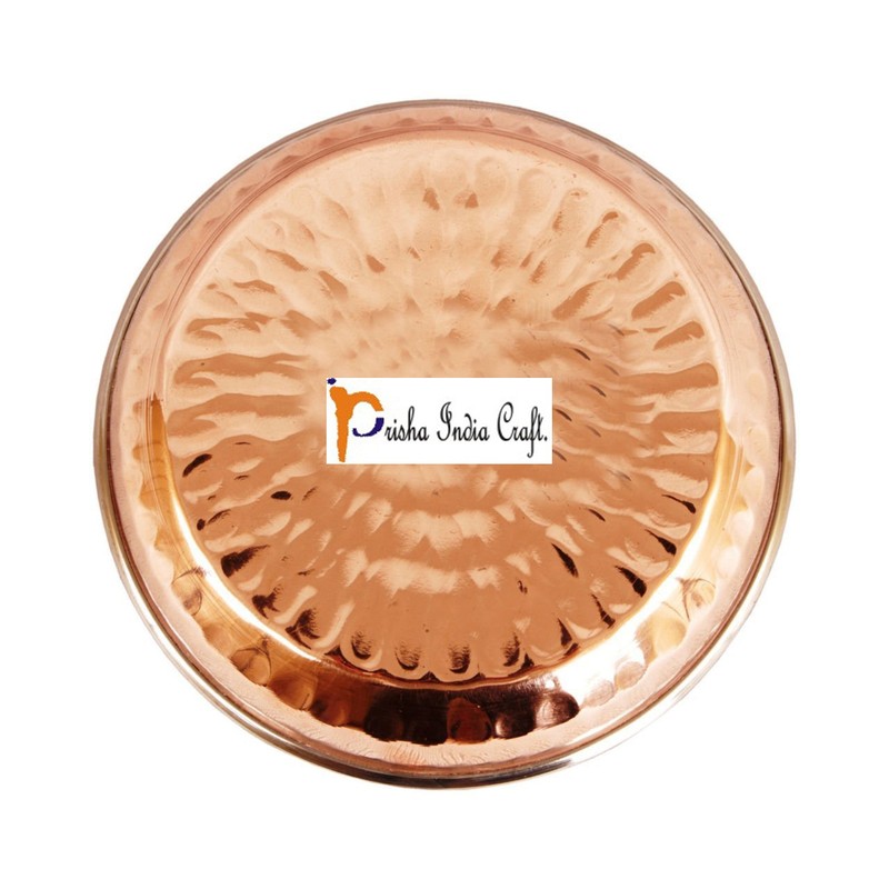 Prisha India Craft Steel Copper Dessert Plate, Halwa Plate Dish