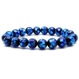 Gold Stone Firefly Glass Bracelet, 0.4 inches (10 mm), Dragonfly Stone, Okinawa, Ryukyu, Blue, Inner Diameter: Approx. 6.3 inches (16 cm)