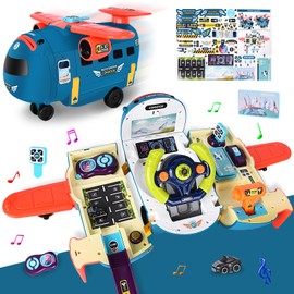 JONRRYIN Airplane Toys for Toddlers, Simulation Steering Wheel Toy with LED Lights & Sounds, Music Educational Driving Plane Toys for Kids Boys 4-6 Birthday Gift Ideas (Blue)