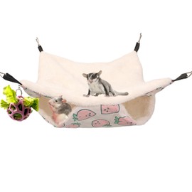 Guinea Pig Hammock and Treat Ball with Hanger Set, Guinea Pig Hideout and Silicone Treat Ball Feeder, Hamster Toys, Rat Hammock for Hedgehog Sugar Glider Squirrel, Hamster Cage Accessories (Pink)