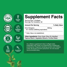 Vegan Wild Oregano Oil Softgels - Super Concentrated for Gut Heart Detox 120ct