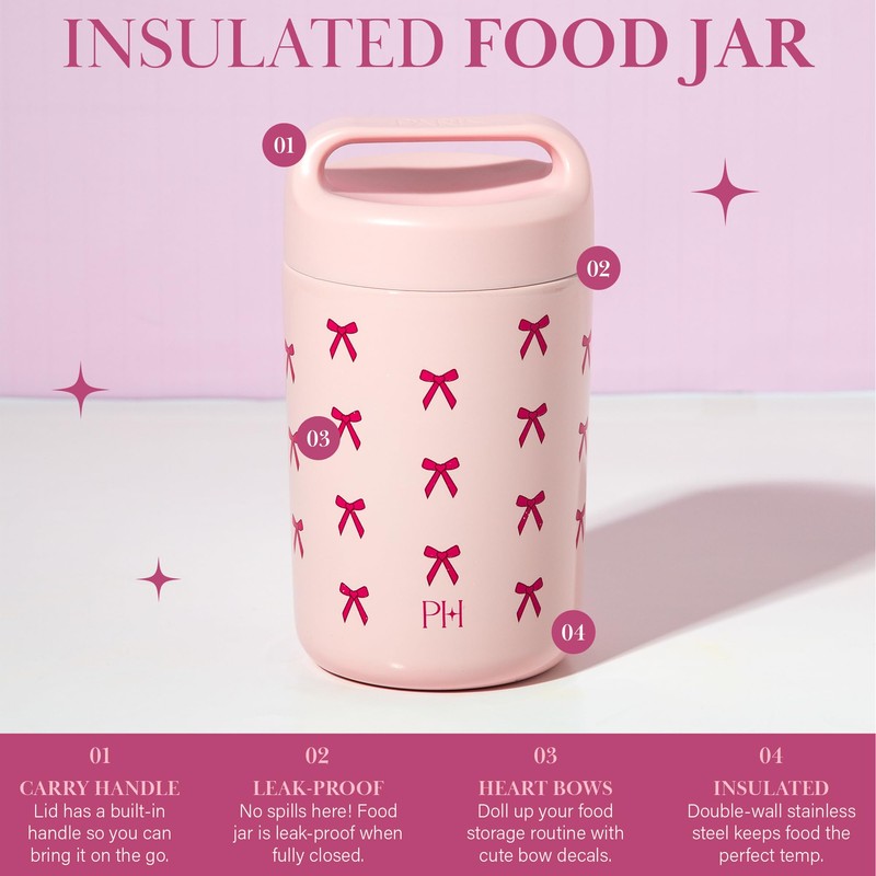 Paris Hilton Stainless Steel Food Jar, Double Wall Vacuum Sealed