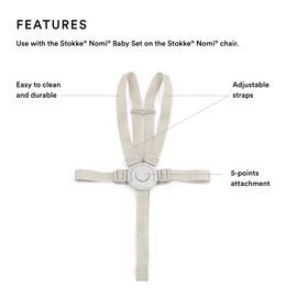 Stokke Harness for Nomi, Beige - for Use on The Stokke Nomi Baby Set on The Stokke Nomi Chair - Easily Adjustable, Machine Washable