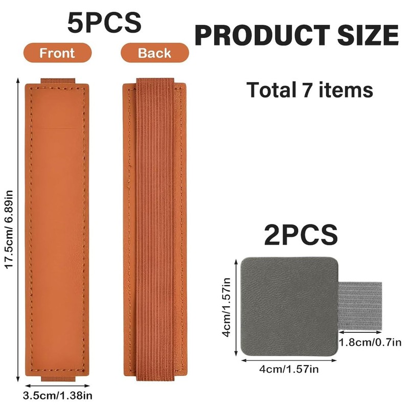 WUSJCOF 7PCS Selbstklebender Lederstifthalter, PU Leder Pen Holder, Stiftschlaufe Selbstklebend