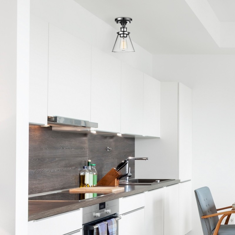 Globe Electric 65726 Mercer Light Flush Mount, Chrome with Glass