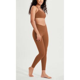 ODODOS Women's Crossover Leggings with Back Pocket, 25" Buttery Soft V High Wasit 7/8 Length Lounge Yoga Pants, Caramel, Medium