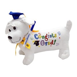 YMCtoys Graduation Autograph Stuffed Dog w/Pen, Congrats Grad! (Blue) 12"
