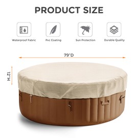 Round Hot Tub Cover 420D Polyester Waterproof Spa Covers for Hot Tub Replacement Outdoor Patio Hot Tub Protector (Beige, 79" Dx12 H)