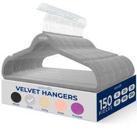 SereneLife 150 Pack Velvet Hangers - Non-Slip with 360° Swivel Hook - Ultra-Thin, Lightweight, Space-Saving, Felt Hangers for Shirts, Sweaters, Hoodies, Kids Clothes & Dresses