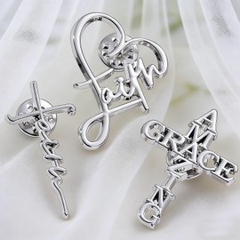 3 Pieces Christian Brooch Pins, Jesus Enamel Pin for Clothes Jackets Hats Bags, Christian Memorial Gift for Church Prayer, Silver
