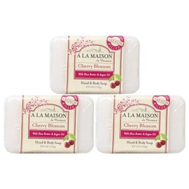 A LA MAISON Cherry Blossom Bar Soap - Triple French Milled Natural Moisturizing Hand Soap Bar (3 Bars of Soap, 8.8 oz)