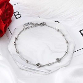 Kim Johanson Sunny Love Heart Women's Anklet Stainless Steel Silver with Extra Strong Lobster Clasp Including Jewellery Bag, Stainless Steel, Without Stone