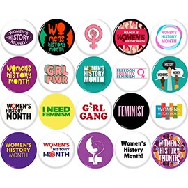Panic Buttons WOMEN'S HISTORY MONTH x 20 NEW 1 Inch (25mm) Set of 20 FEMINIST Buttons Badges Pins 1 inch