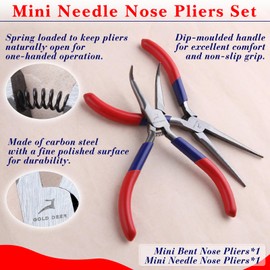 GOLD DEER 2PCS Mini Needle Nose Pliers Set Mini Long Nose Pliers and Bent Needle Nose Pliers Jewelry Pliers for Jewelry Making, Extra Long Needle Nose Pliers for Wire Wrapping Object Gripping