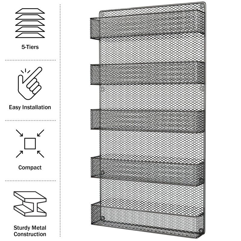 Spice Rack Organizer - Space-Saving Wall-Mount 5-Tier Wire Shelves for