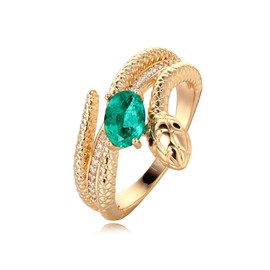 Valloey Rover Emerald Ring-Chunky Gold Rings for Women Non Tarnish 14K Gold Plated Stackable Vintage Snake Green Gemstone Solitaire Rings Statement Wedding Engagement Promise Ring Jewelry Gifts for Women Mom