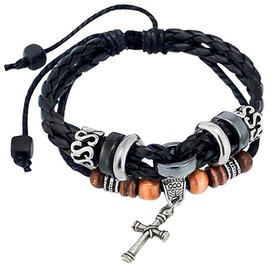 Suyi Multilayer Adjustable Leather Woven Braided Bangle Cross Bracelet Leaf Wrist Cuff Wristband Cblack