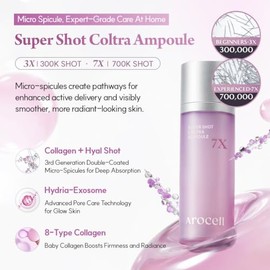 Ampolla Super Shot Coltra de AROCELL con microespculas de colgeno 7X, 30 ml1,01 onzas lquidas, para elasticidad, hidratacin de poros, cuidado de las  