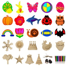 Nsoicrac Wooden Magnet Craft Kit - Create & Paint 24 Nature-Themed Magnets with 12 Watercolor Pens, Magnet Art Kit, DIY Magnets for Kids, Magnet Arts and Crafts, Magnet Painting Kit for Kids