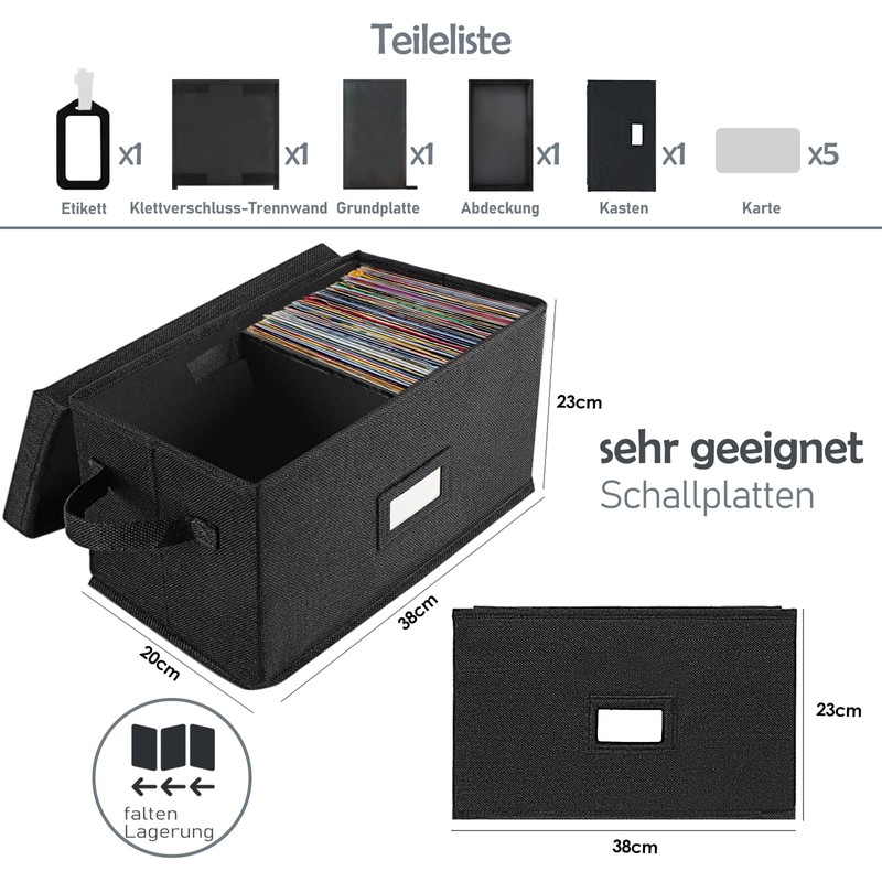 Vinyl Record Storage Box for 7"/45 RPM LPs, Black Case