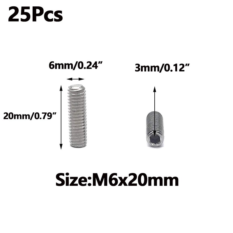 25pcs M6x20mm Stainless Steel Hex Socket Set Cap Point Grub