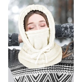 JFAN Winter Hat for Women Scarf Hat Set Warm Plush Hat Hoodie Hat Hooded Scarf Winter Hat Adjustable, beige