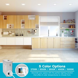 Luxrite 6 Inch Ultra Thin Square LED Recessed Lighting, 5 Color Temperature Options 2700K - 5000K, Dimmable LED Downlight, 12W, IC & Wet Rated, 1000 Lumens, Canless LED Recessed Light, ETL (4 Pack)