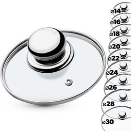 Kadax Glass Lid with Steel Handle, Heat-Resistant Lid for Pot, Lid with Steam Vent, Universal Lid in Various Sizes, Lightweight Pot Lid, Dishwasher Safe