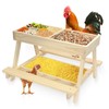 Double Chicken Picnic Table Large Capacity Handmade Wooden Chicken Feeder,