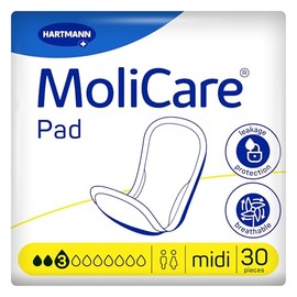 MoliCare Pad 3 Drops Anatomical Discreet Incontinence Pads for Men and Women for Mild to Moderate Bladder Weakness, Pack of 30