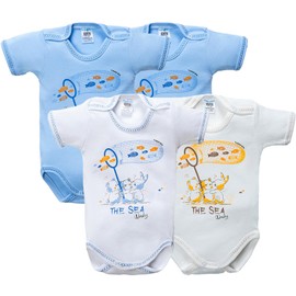 Tontiny, Baby Bodysuit Short Sleeve Printed Soft Cotton Snap Closure - Comfort Infant Romper, Toddler Clothing, Newborn Bodysuit for Easy Dressing Pack of 4, Printed Pictures May Vary