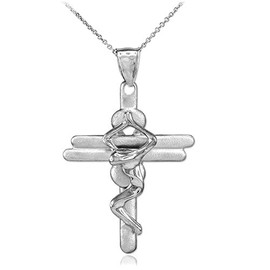 Religious Jewelry 925 Sterling Silver Modern Christian Cross Contemporary Crucifix Pendant Necklace, 20"