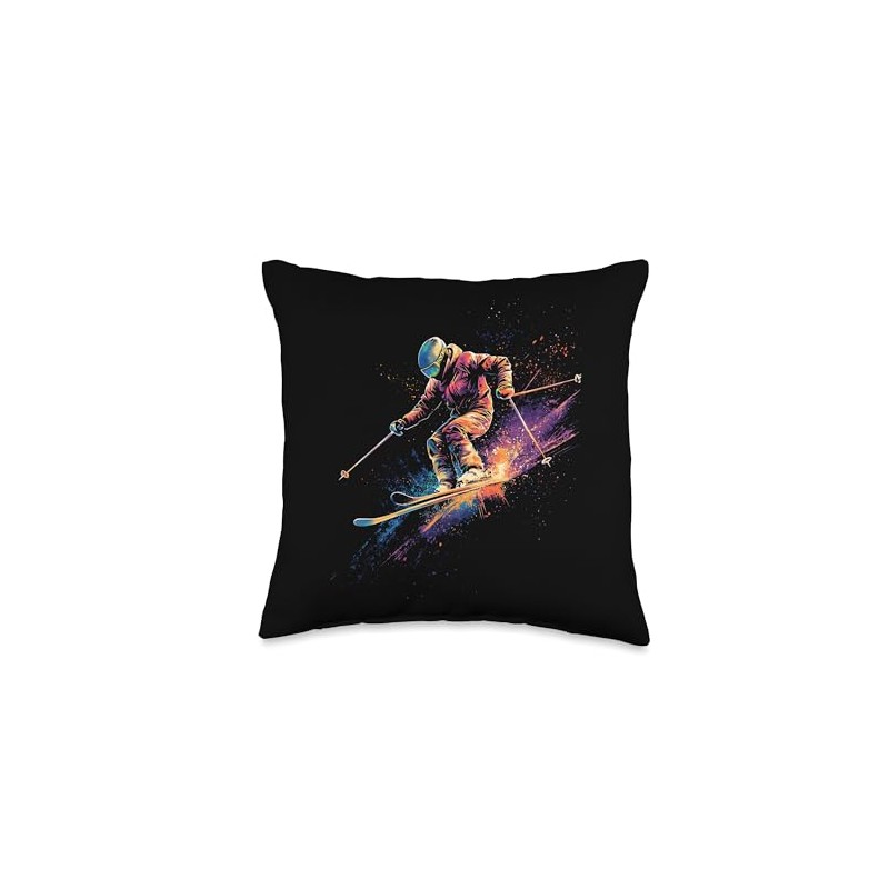 Freestyle Skier Watercolor Vector Throw Pillow
