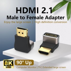 8K HDMI Adapter 270 Degree 2 Pack, HDMI 2.1 Adapter Right Angle HDMI Connector Male to Female HDMI L Extender (Up Angle), Compatible with Monitor Laptop HDTV