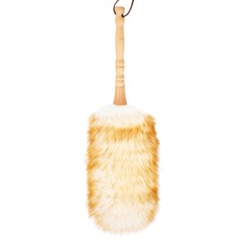 FeelfunFeather Lambswool Duster with Solid Wooden Handle,Leather Hang Strap,Comfortable Grips 19.6 inch Long Natural Feathers Dusters for Cleaning Wall Plant Desk Blind Cleaner Duster Tool
