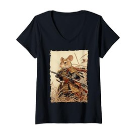 Womens Samurai Mouse Art - Ukiyo-e Warrior V-Neck T-Shirt