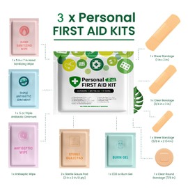 3 x Portable Travel Size First Aid Kit | Perfect for Home, Office, Car, School, Business, Travel, Hiking, Hunting, and Outdoors (Green/Dinosaurs/Multi-Color)
