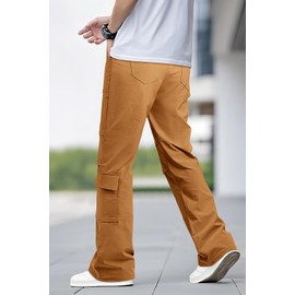 GINGTTO Cargo Pants for Men Relaxed Fit Stretch,Parachute Pants Men with Pockets for Streetwear Brown Size 28