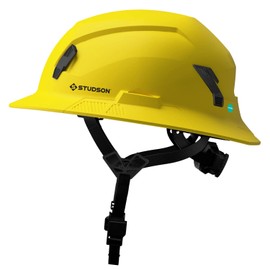 STUDSON SHK-1 Full Brim Safety Helmet: ANSI/ISEA Z89.1 Type II Compliant (R 2019), Lightweight & Breathable, NFC Emergency Contact Chip, One Size, Class C & E Protection (Non-Vented, Safety Yellow)