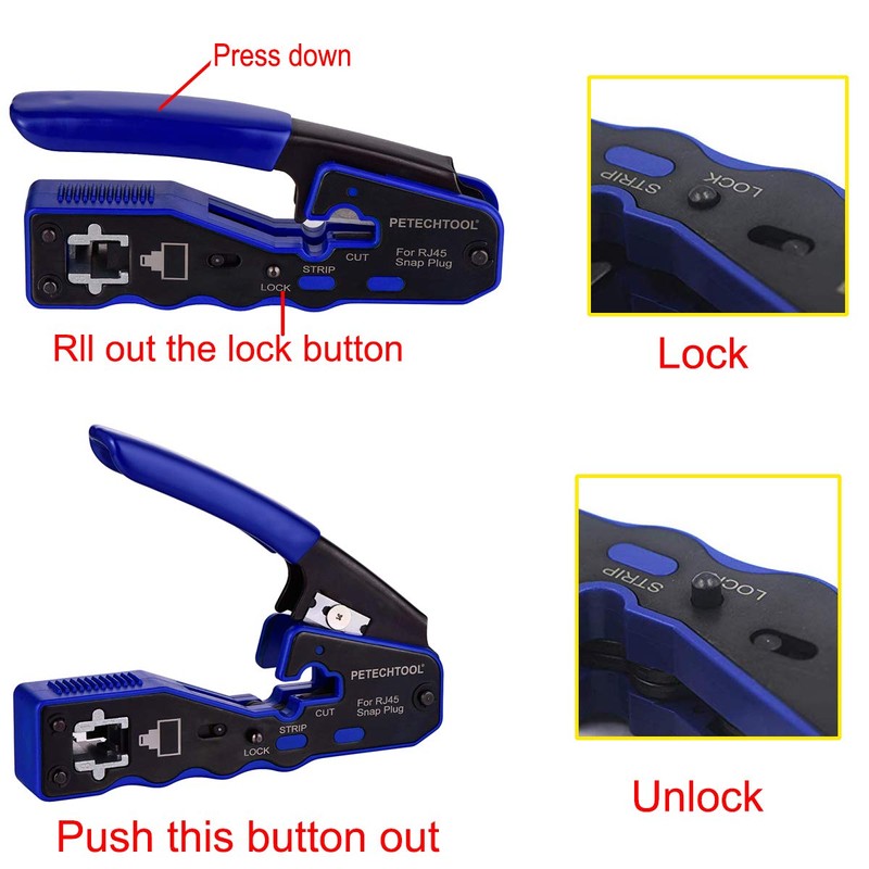 RJ45 Crimp Tool for Cat5e Cat6 Cat6a Pass Thrugh Connectors