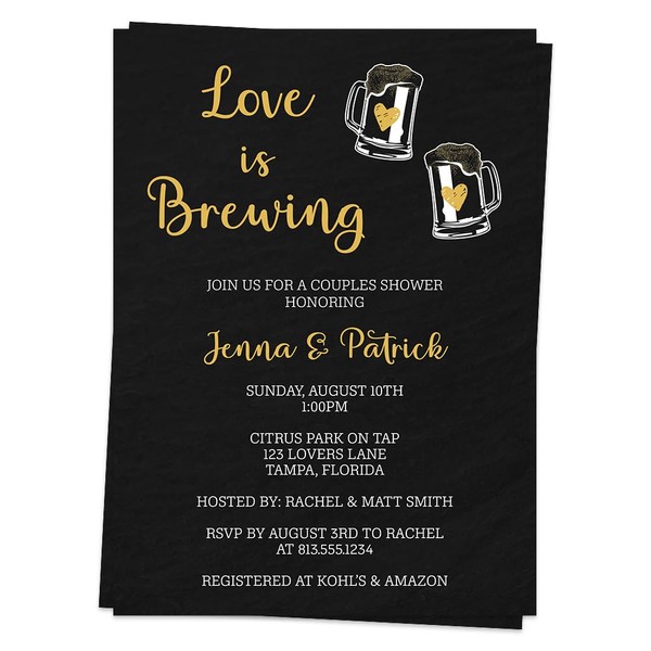 Love is Brewing Wedding Shower Invitation Brews and I Dos Shower Invite Engagement Wedding Bridal Party Cards Beer Brewery Rehearsal Dinner Chalkboard Style with Ring (12 Count)