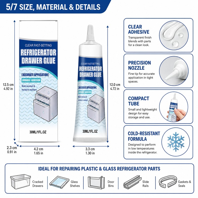 Refrigerator Repair Adhesive for Plastic & Glass – Cold-Resistant Clear